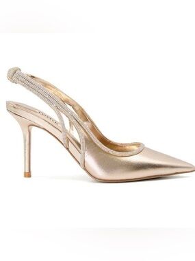 Dune LondonMetallic Gold Slingback Heels withCrystal Trim,perfect for Prom/Party